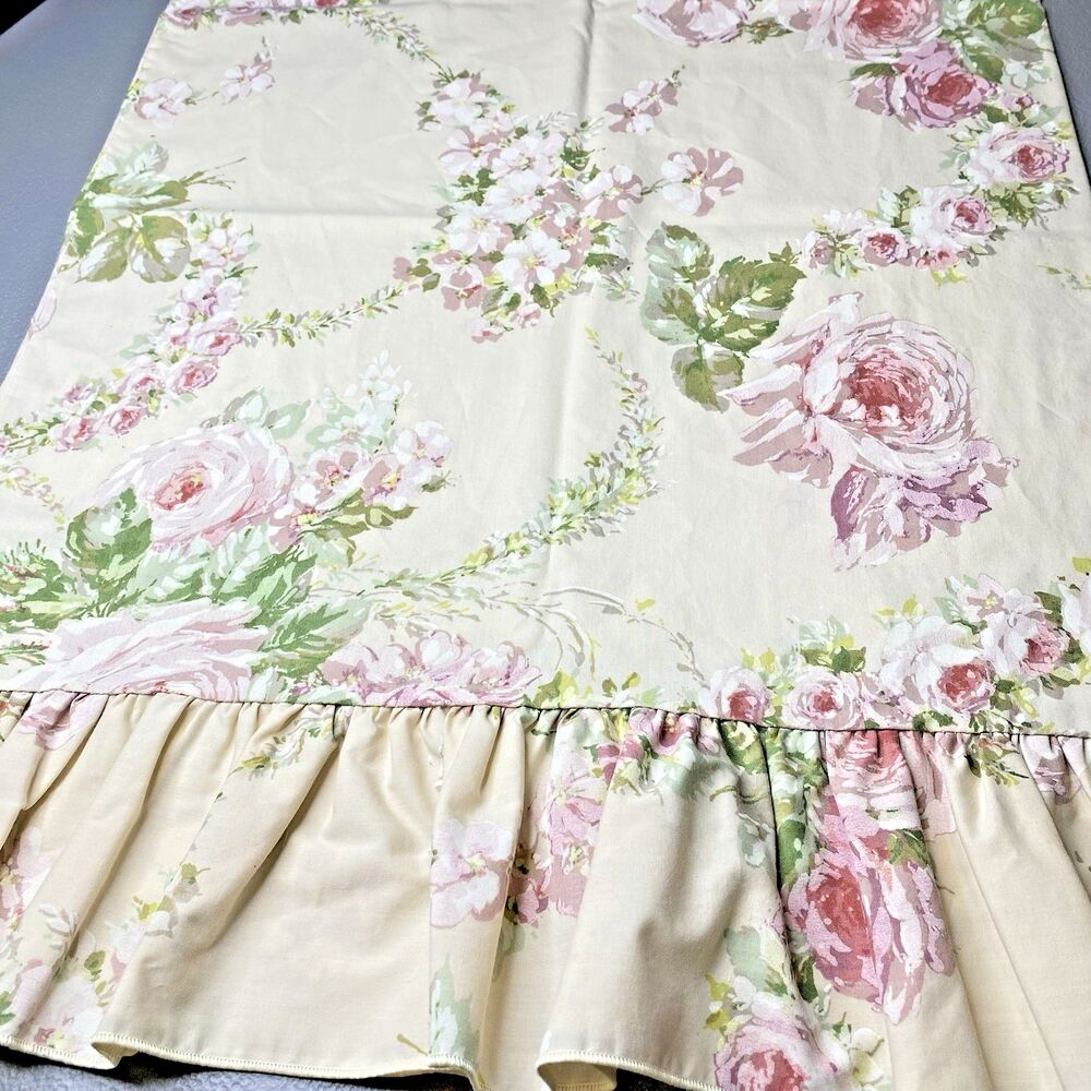 Vtg Bill Blass SPRINGMAID Windemere Pillowcase Set Pink Rose Ruffle USA Cottage